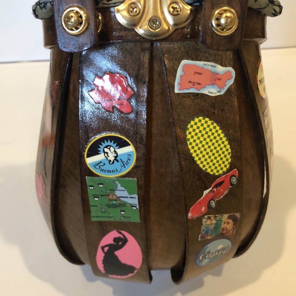 KATIE BAG VINTAGE - HAND CRAFTED DECOUPAGE WOODEN JETSETTER  BAG - Picture 10 of 14